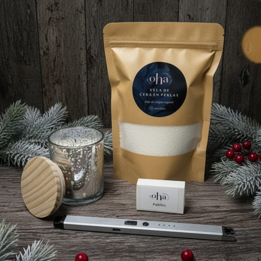 Regalo Destello mágico - Cera en perlas, recipiente decorativo, encendedor electrónico
