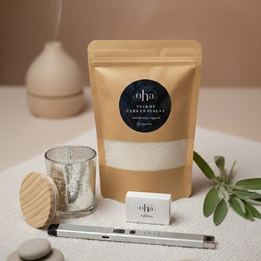 Regalo Destello mágico - Cera en perlas, recipiente decorativo, encendedor electrónico