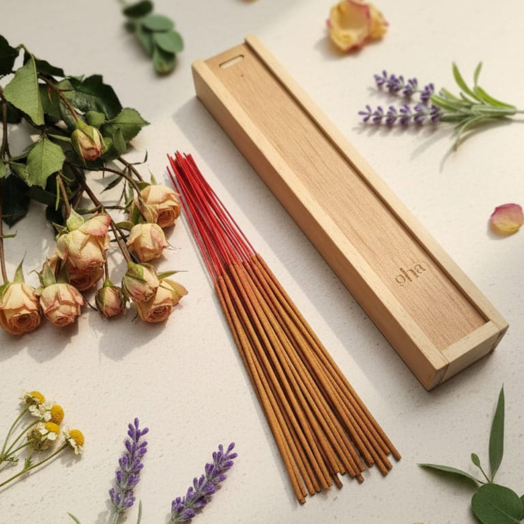 Portainciensos caja de madera para almacenamiento - mano hamsa concreto